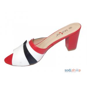 Sandale Rouge blanc+Motif Noir à talon pour Femme Milano 0998-2 MI0023