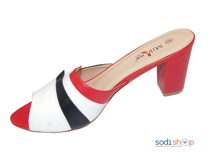 Sandale Rouge blanc+Motif Noir à talon pour Femme Milano 0998-2 MI0023