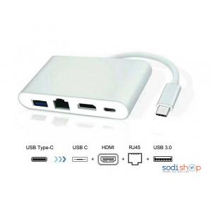 Adaptateur Type C Vers USB C + HDMI + RJ45 + USB  3.0