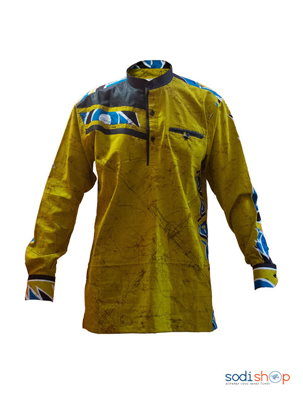 Chemise homme jaune Vert-Noir en tissu antique taille L MJ0022