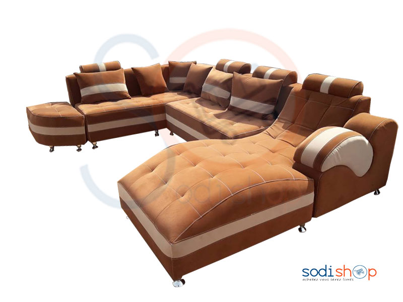 Ensemble de Salon Complet Fauteuil Bicolore Marron-Blanc