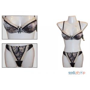 Ensemble  Soutien-Gorge + Maillot en Dentelle  Couleur  Noire