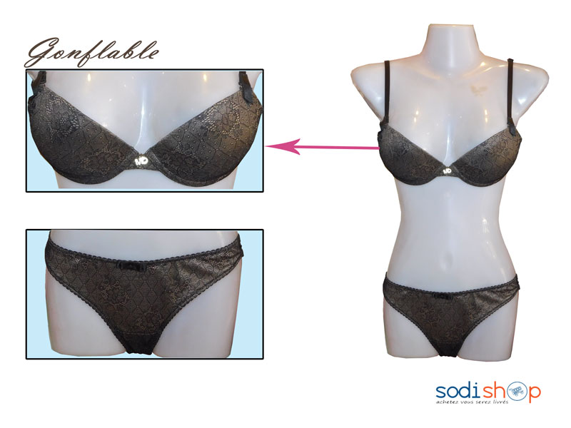 Ensemble Soutien-Gorge + Petite Culotte en Dentelle Couleur Noire