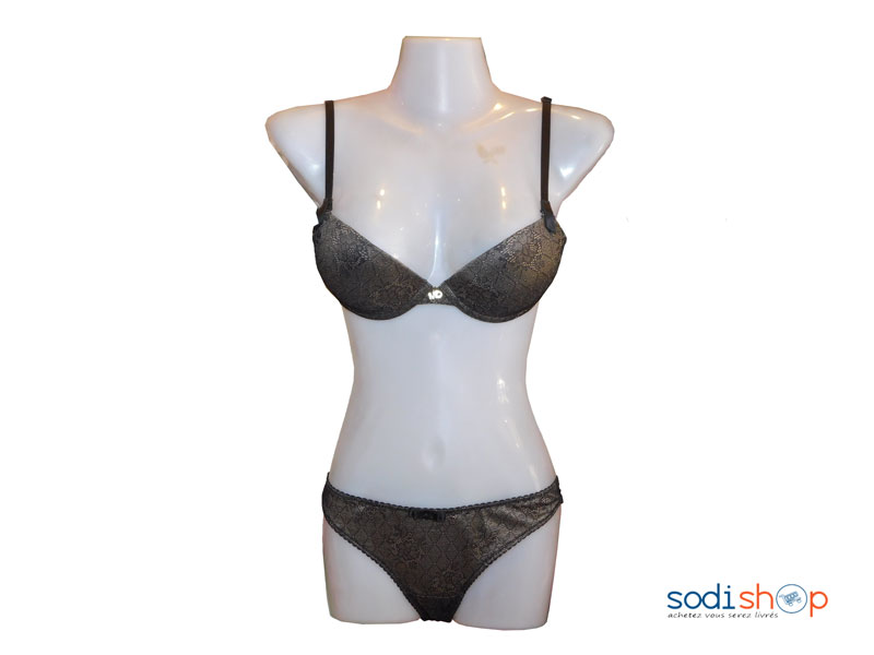 Ensemble Soutien-Gorge + Petite Culotte en Dentelle Couleur Noire – Image 2
