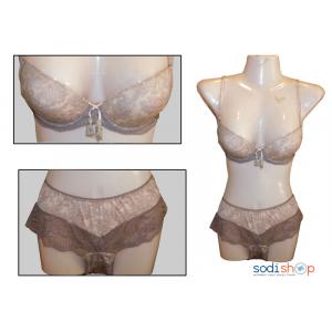 Ensemble  Soutien-Gorge + Petite Culotte Brodée Couleur Marron