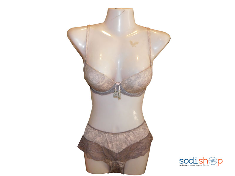 Ensemble Soutien-Gorge + Petite Culotte Brodée Couleur Marron – Image 2
