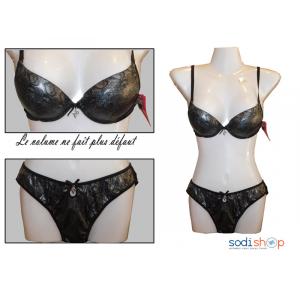 Ensemble  Soutien-Gorge + Petite Culotte imprimée Couleur Noire
