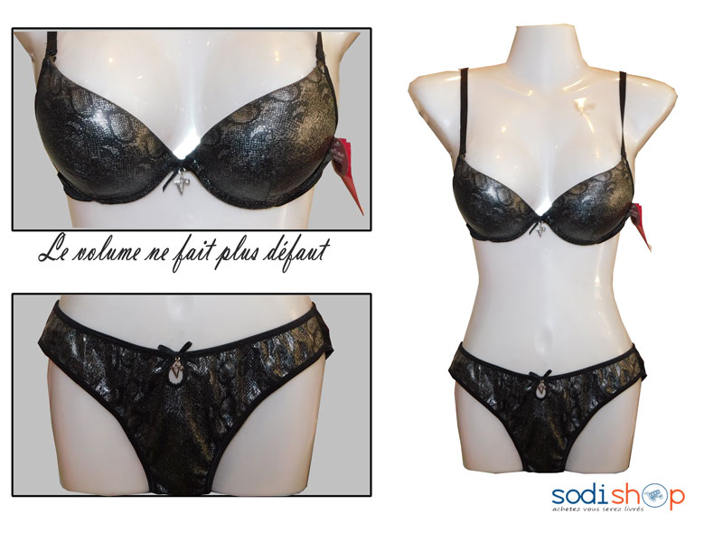Ensemble Soutien-Gorge + Petite Culotte imprimée Couleur Noire