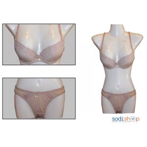 Ensemble  Soutien-Gorge + Petite Culotte à Satin Couleur Marron