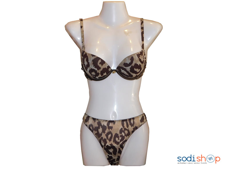Ensemble Soutien-Gorge + Maillot en Tuile Imprimé Couleur Marron – Image 2