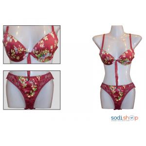 Ensemble  Soutien-Gorge + Maillot en Satin Couleur Rouge