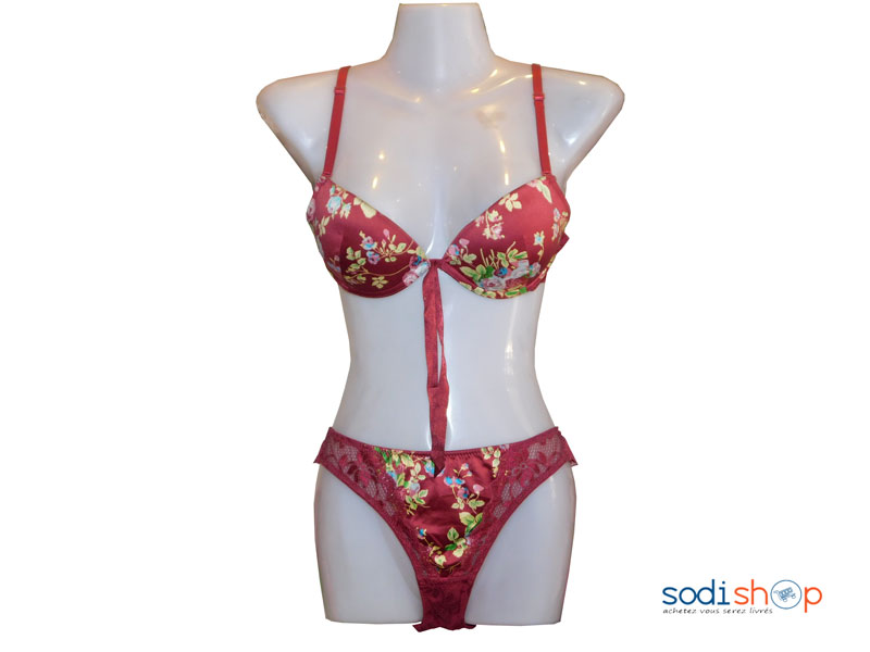 Ensemble Soutien-Gorge + Maillot en Satin Couleur Rouge – Image 2