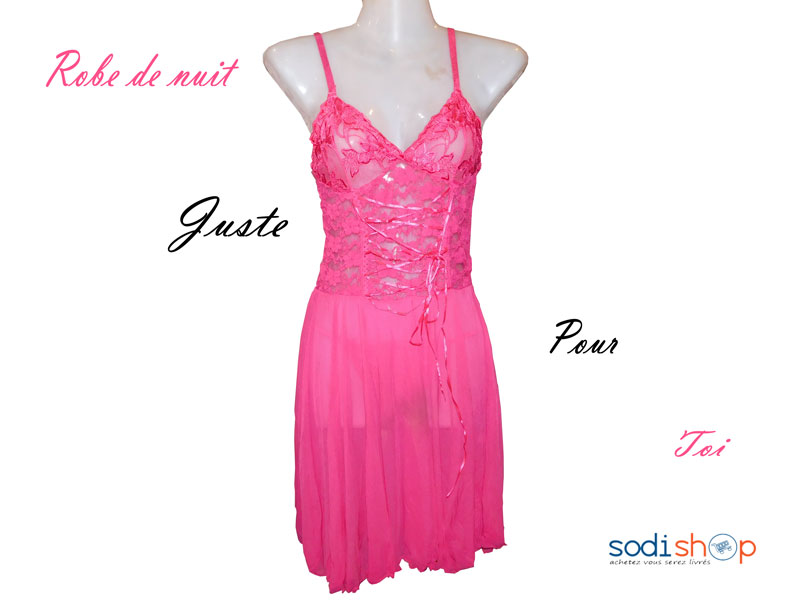 Nuisette Robe de Nuit à Dentelle Couleur Rose