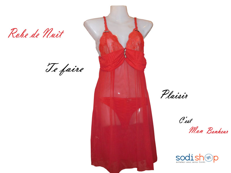 Nuisette Robe de Nuit à Dentelle à Deux Pièces Couleur Rouge
