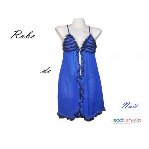 Nuisette Robe de Nuit Ouvert Devant à Deux Pièces Couleur Bleue-Noire
