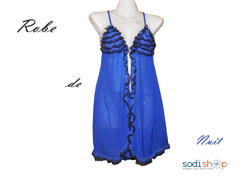 Nuisette Robe de Nuit Ouvert Devant à Deux Pièces Couleur Bleue-Noire