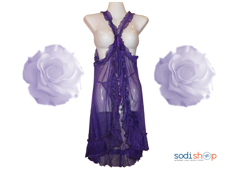 Nuisette Robe de Nuit à Tuile Deux Pièces Couleur Violette