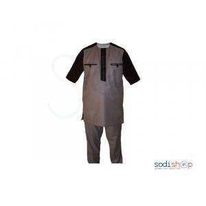 Ensemble Pour Homme Tenue Africaine Grise-Noire - MJ0022