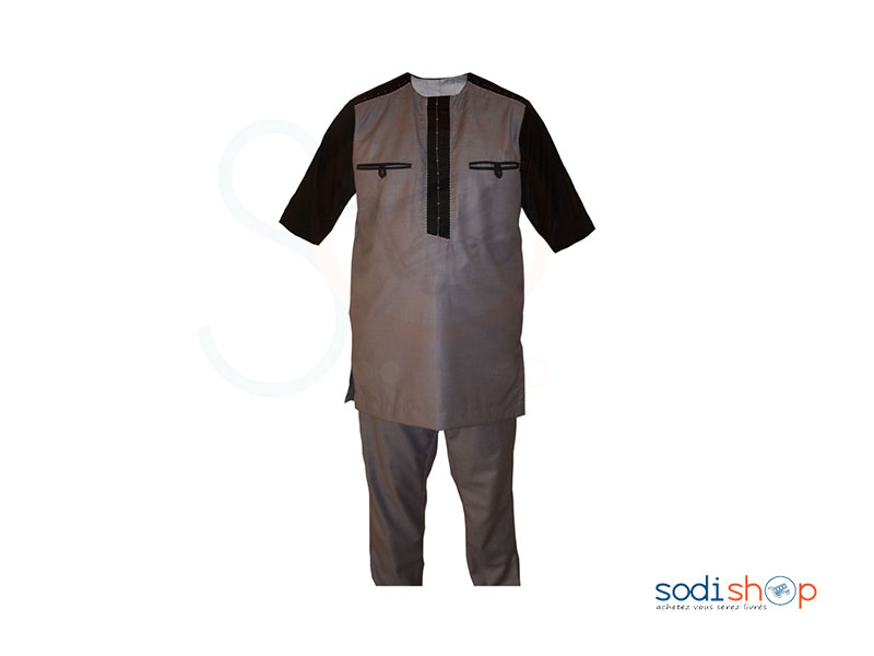 Ensemble Pour Homme Tenue Africaine Grise-Noire - MJ0022