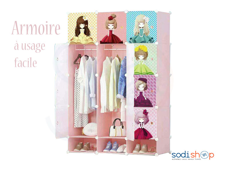 Placard en Plastique Avec Bande Dessinée Pour Vêtements Chaussures Jouets Adapté aux Enfants 3 battants, 12 casiers - CH0029