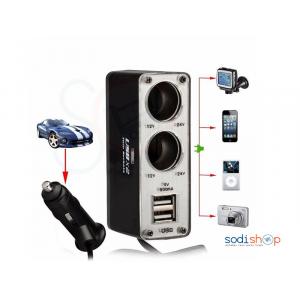 Adaptateur pour Voiture Double Port USB 2 Voies Allume-cigare Socket Splitter Chargeur Adaptateur-BC0045