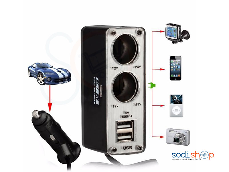 Adaptateur pour Voiture Double Port USB 2 Voies Allume-cigare Socket Splitter Chargeur Adaptateur-BC0045