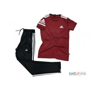 Tenue sportive- Ensemble Adidas T-Shirt + Pantalon Couleur Rouge bordeaux/Noir-BO0019