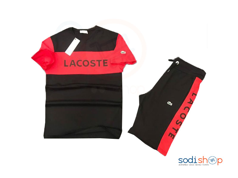 Lacoste Ensemble Sport TENNIS - T-shirt + culotte imprimé - Noir/Rouge BO0019