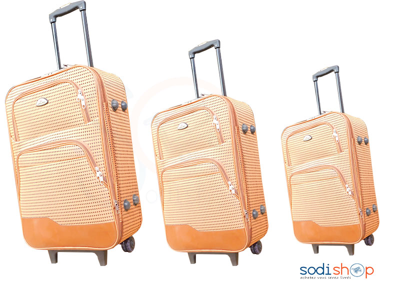 Kit 3 Valises à Roulette Double Trolley Couleur Marron Claire BG0053