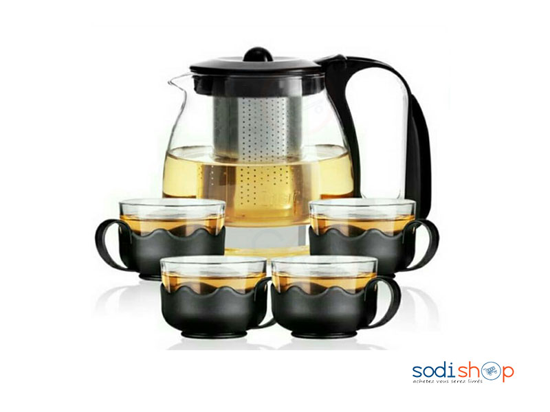 Carafe en Verre Transparent Avec Filtre et infuseur Plus Quatre Bols - AM0036