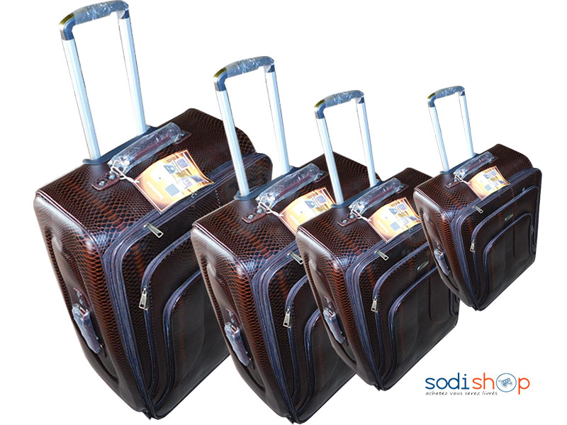 KIT 4 Valises à Roulette Double Trolley Couleur Marron BG0053