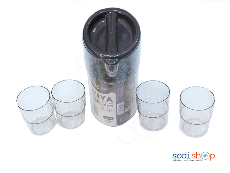 Ensemble Carafe + 4 Bols en Plastique Transparent - VI0050
