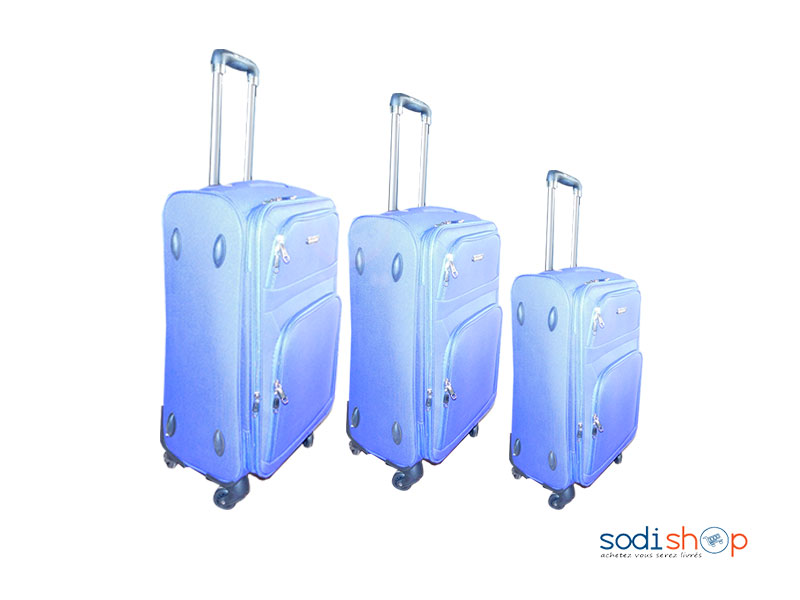 Kit 3 Valises à Roulette Double Trolley Couleur Bleue BG0053