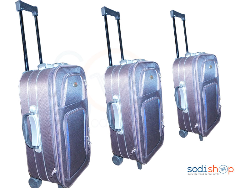 Kit de 3 Valises à Roulette Double Trolley Couleur Violet Noire BG0053
