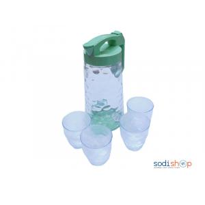 Carafe en verre 1 Litre avec couvercle en plastique plus 4Verres à boire-VI0050