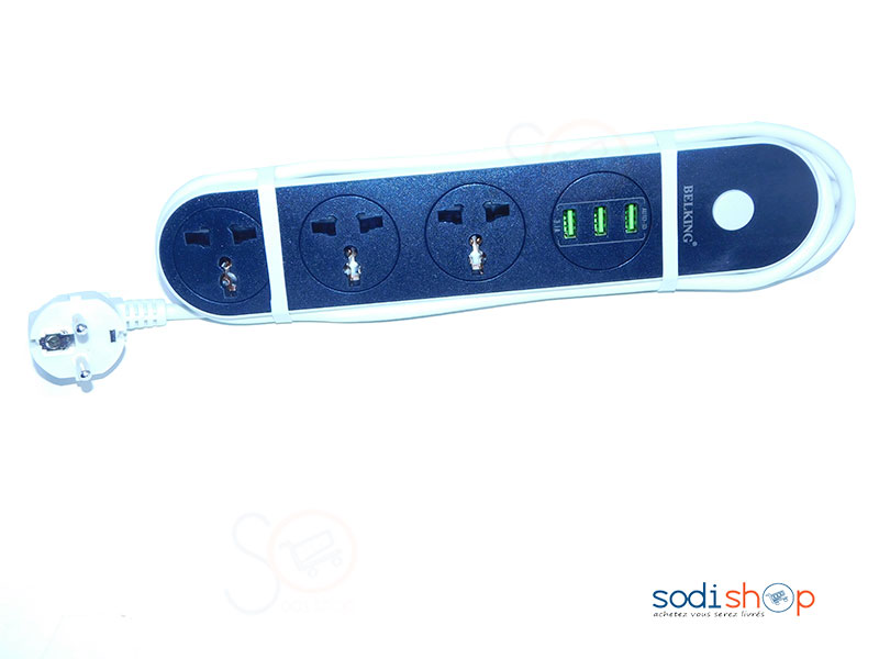 Rallonge Belking longue BK3301 3 prises 220V plus 3 ports USB 5 V 3.1A 200 CM – Image 2