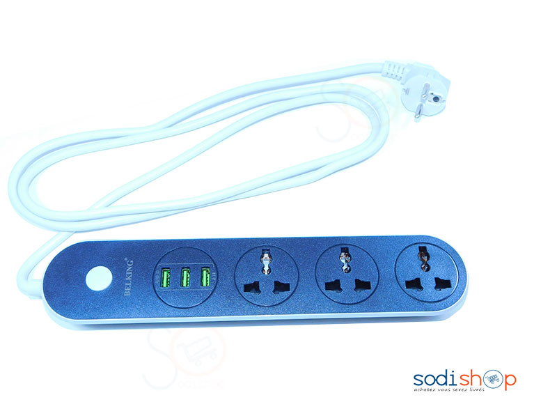 Rallonge Belking longue BK3301 3 prises 220V plus 3 ports USB 5 V 3.1A 200 CM – Image 3