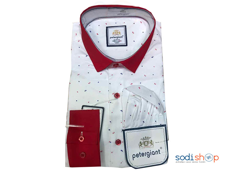 Chemise- Blanche- Petergiant- Homme- Coupe cintrée- Modèle- Petit- Motif-Pointillés