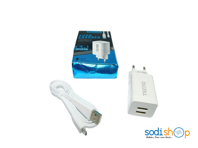 Chargeur avec 2 Ports USB, Multi-Usage Appareils Electroniques, Smartphones - Tecno 2A Output SODI00