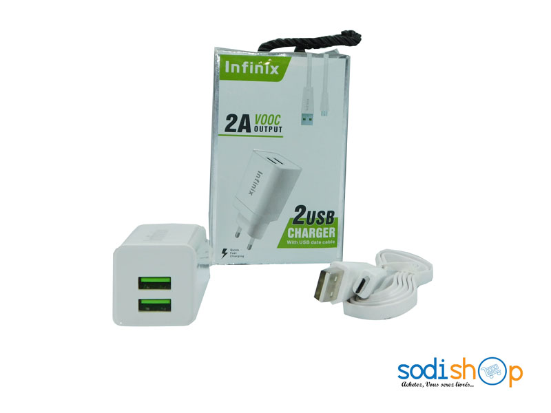 Chargeur avec 2 Ports USB, Multi-Usage Appareils Electroniques, Smartphones - Infinix 2A VOOC Output SODI00