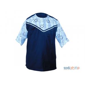Chemise en Kaki Couleur Bleu Blanc à Motif Pour Homme