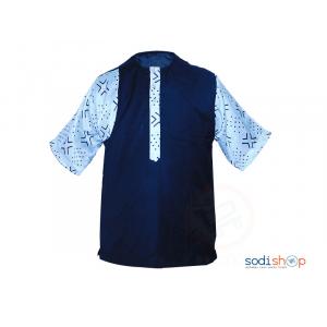 Chemise en Kaki Pour Homme Deux Tons Couleur Bleu Blanc
