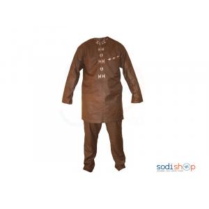 Ensemble Boubou en Tissu Pour Homme Couleur Marron MJ0022