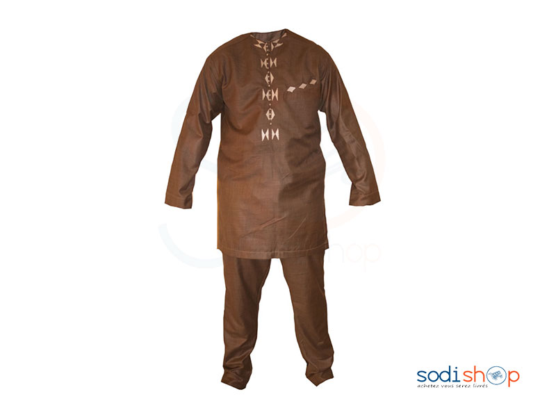 Ensemble Boubou en Tissu Pour Homme Couleur Marron MJ0022