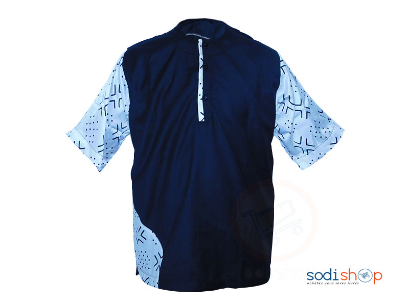 Chemise Africaine pour Homme Couleur Bleu/Blanc
