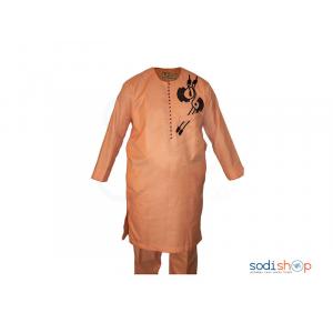 Ensemble Complet de Boubou en Tissu Pour Homme Couleur Saumon MJ0022