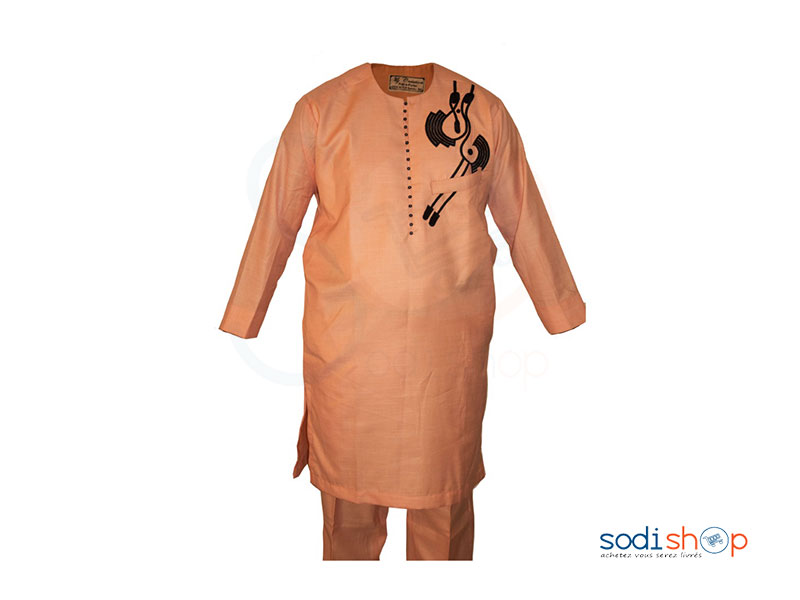 Ensemble Complet de Boubou en Tissu Pour Homme Couleur Saumon MJ0022