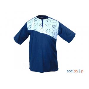 Chemise pour Homme en Satin Couleur Bleu/Blanc