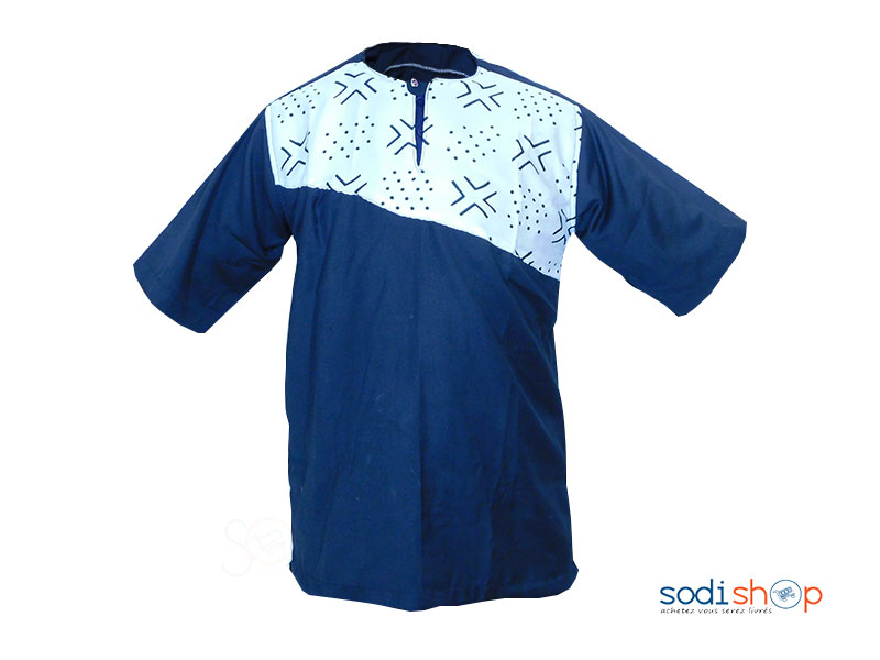 Chemise pour Homme en Satin Couleur Bleu/Blanc