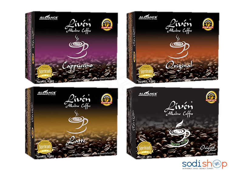 Le café Alkaline Sain aux Effets Multiples en 4 variété: Original, Latte, cappuccino et Sugar Free